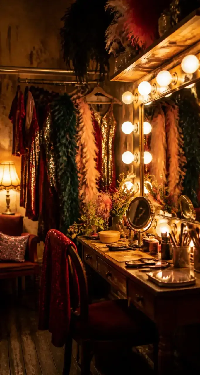 Coulisses et loges d'artiste d'un music-hall français