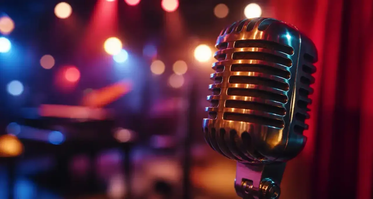 Micro vintage sur une scène de chanson française