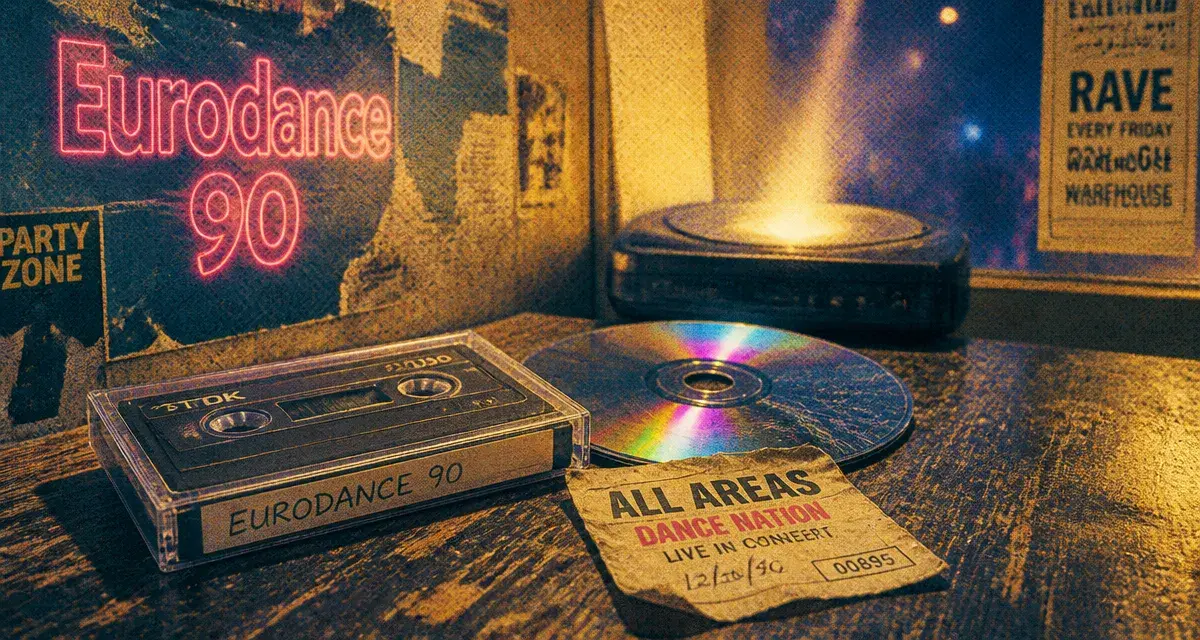 Annee 90 tubes : cassettes et CD, néon club « Eurodance 90 »