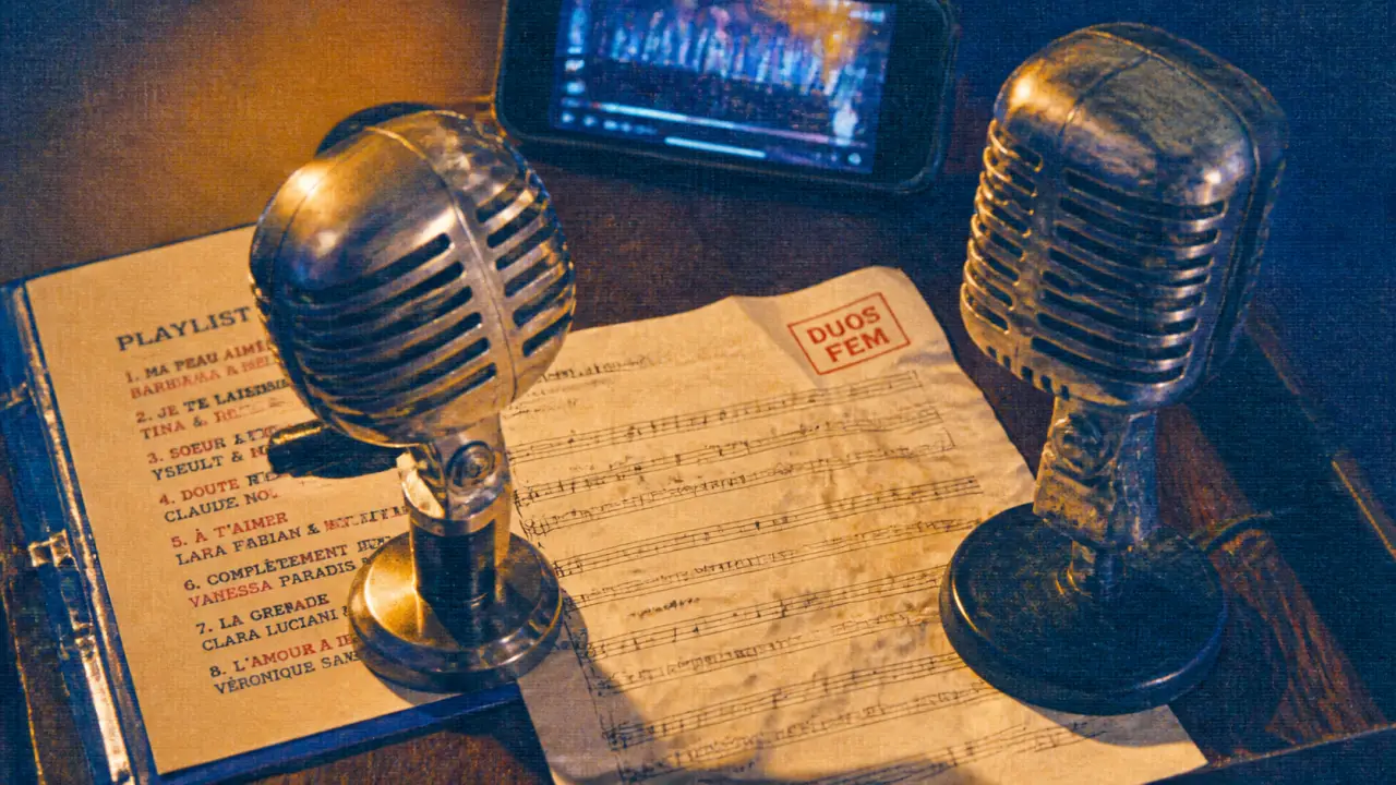 Duo féminin chanson française : deux micros vintage pour karaoké ou playlist calme