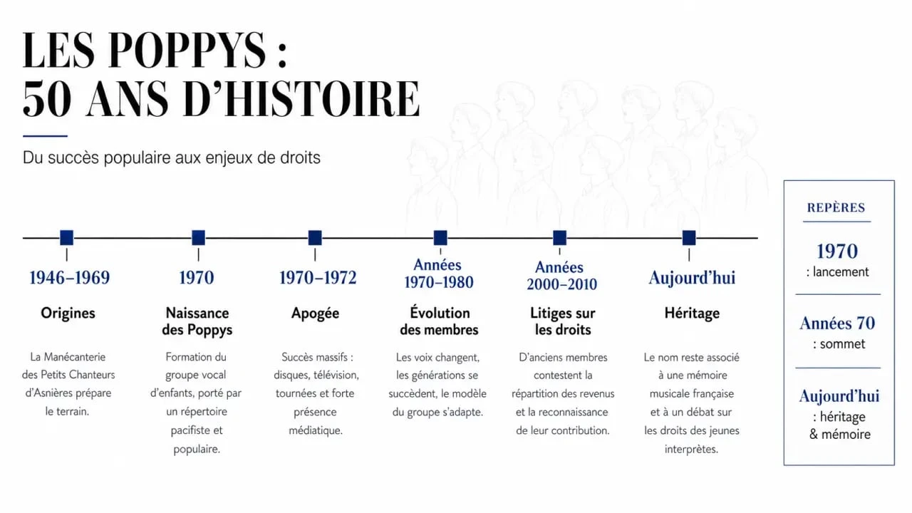 Que sont devenus les Poppys : frise chronologique des débuts, du succès, des litiges et de la situation actuelle