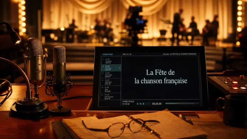 la fete de la chanson française : régie et écran TV, artistes