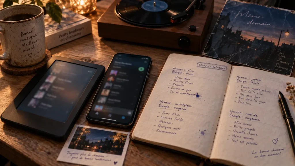 Chanson française actuelle découverte par humeur sur table