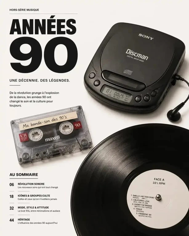 Objets iconiques des tubes années 90 : CD, cassette et vinyle