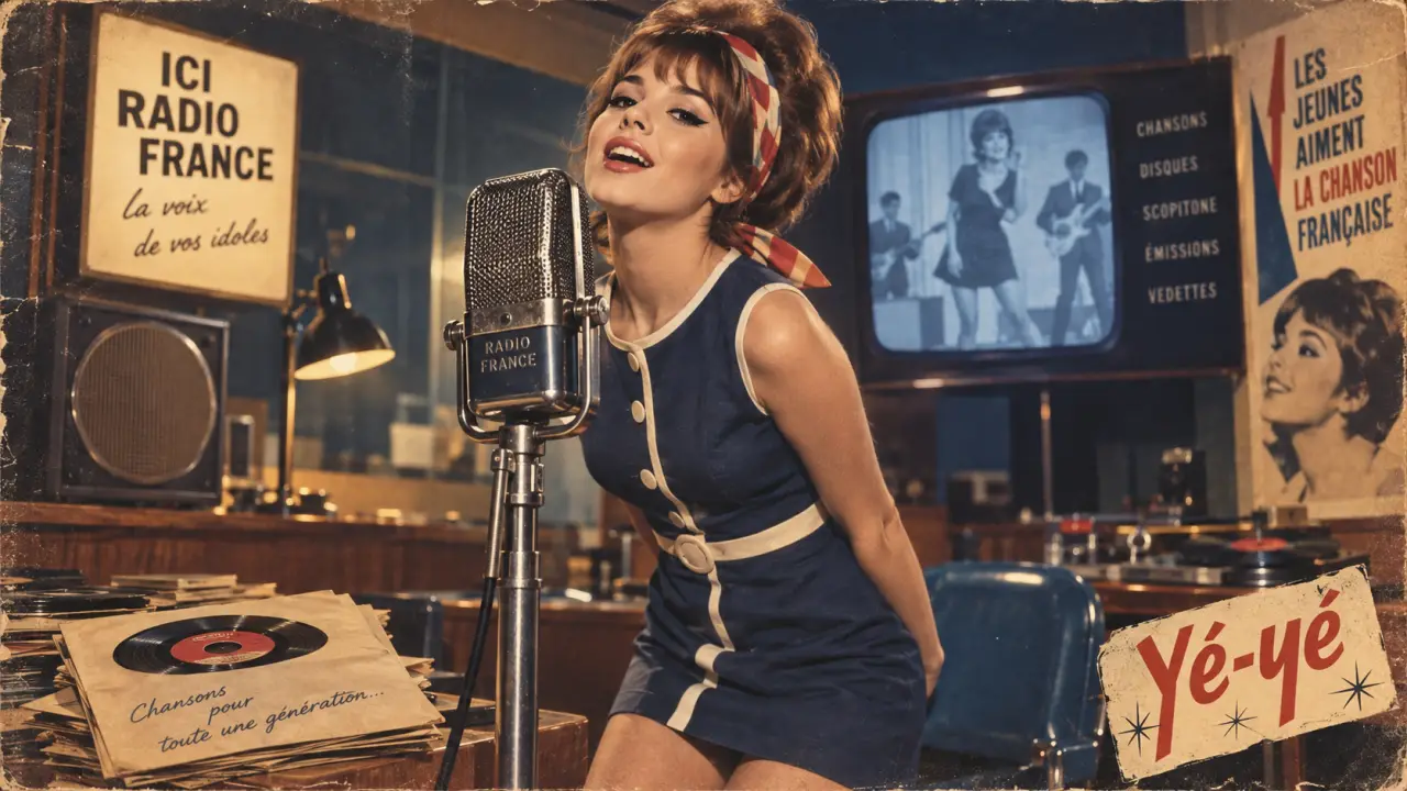 Chanteuse francaise année 60 Yé-yé en studio radio