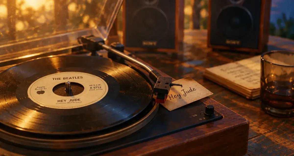 Musique années 60 : platine vinyle yé-yé et soul au coucher du soleil