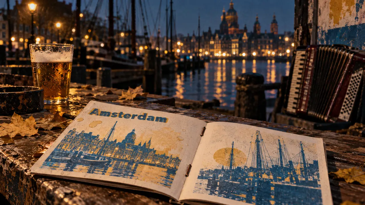 Paroles Amsterdam : port d’Amsterdam, livret ouvert, scène live