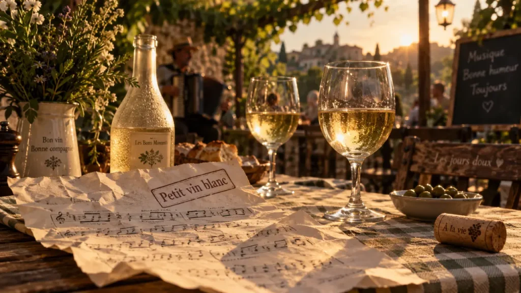 Verres de vin blanc avec petit vin blanc, paroles de Lina Margy